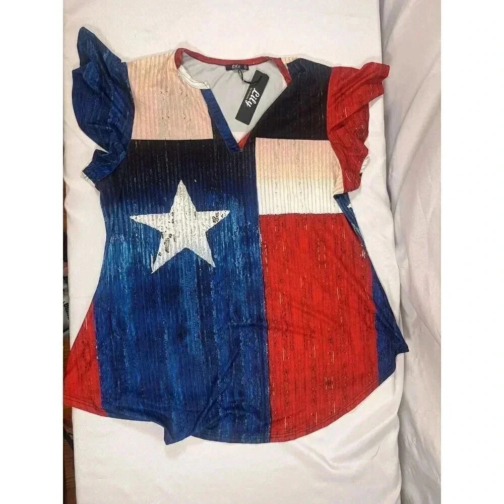 LILY by Firmiana Blouse Womens 3X Top Patriotic NWT